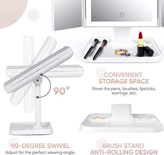 Navando | Drieluik Make-Upspiegel Met LED-Verlichting