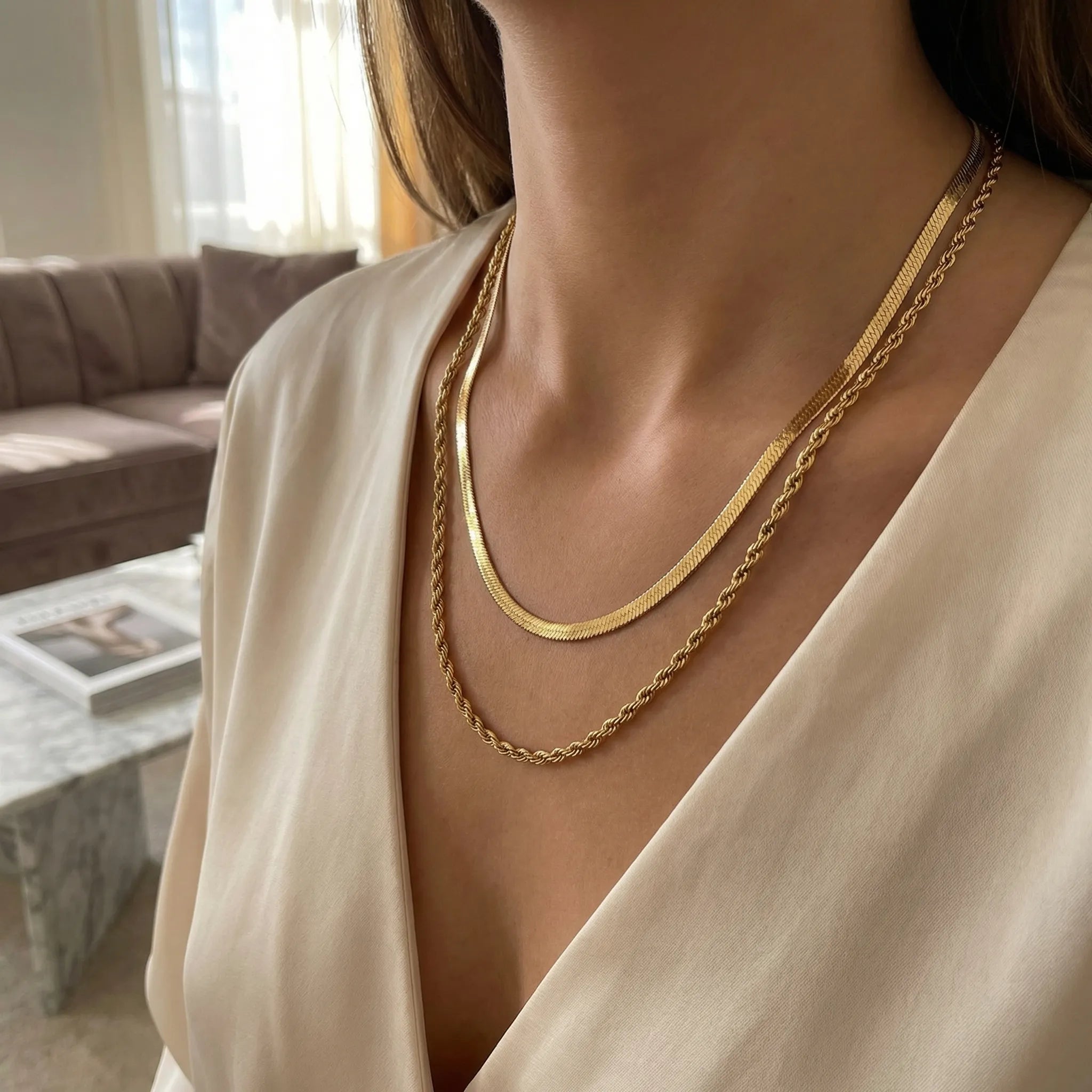 Navando | Dubbel Gelaagde Gouden Halsketting