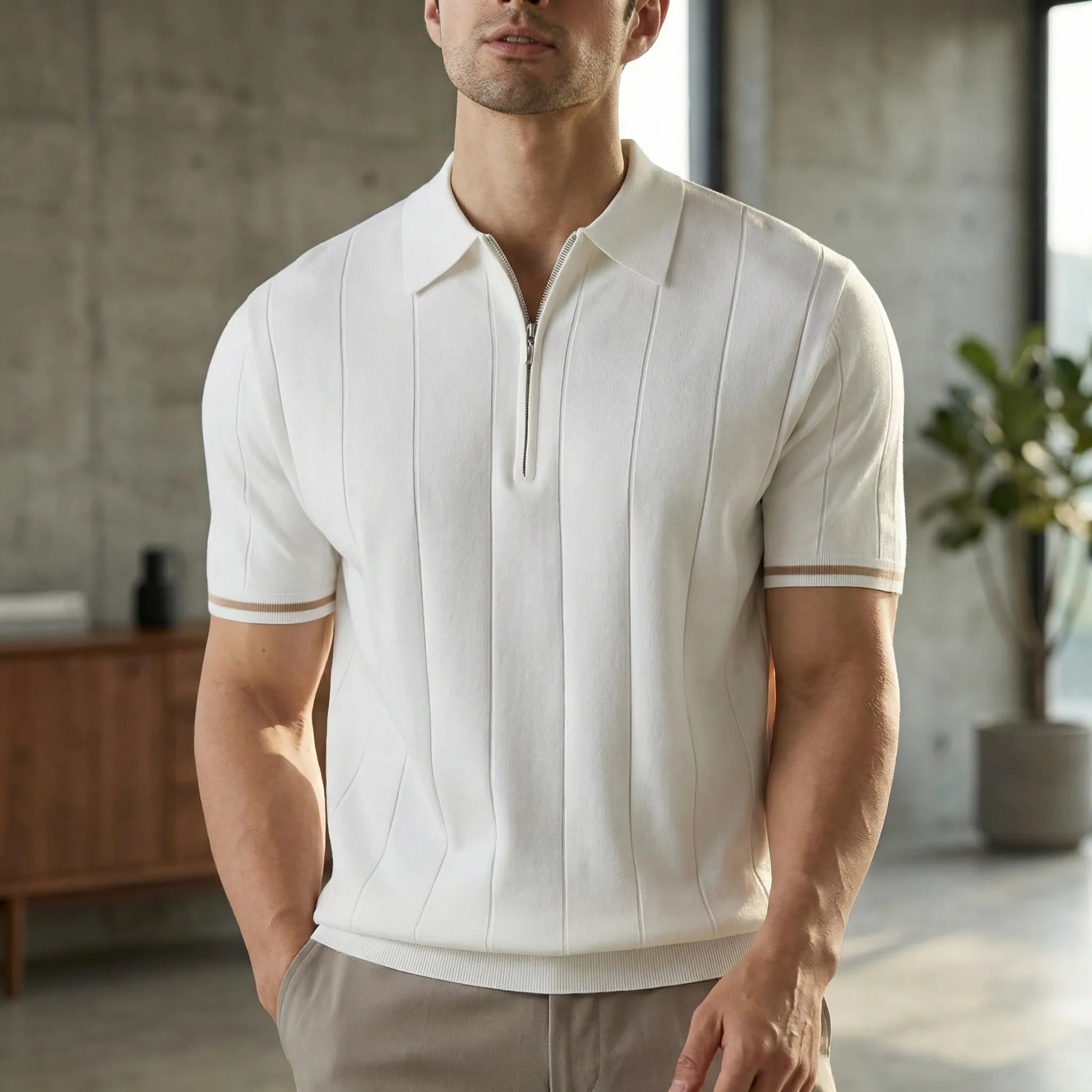 Navando | Gebreid Poloshirt Met Halve Rits