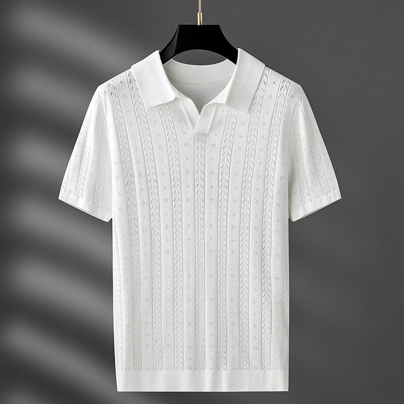 Navando | Gebreide Polo Met Verticaal Pointellepatroon