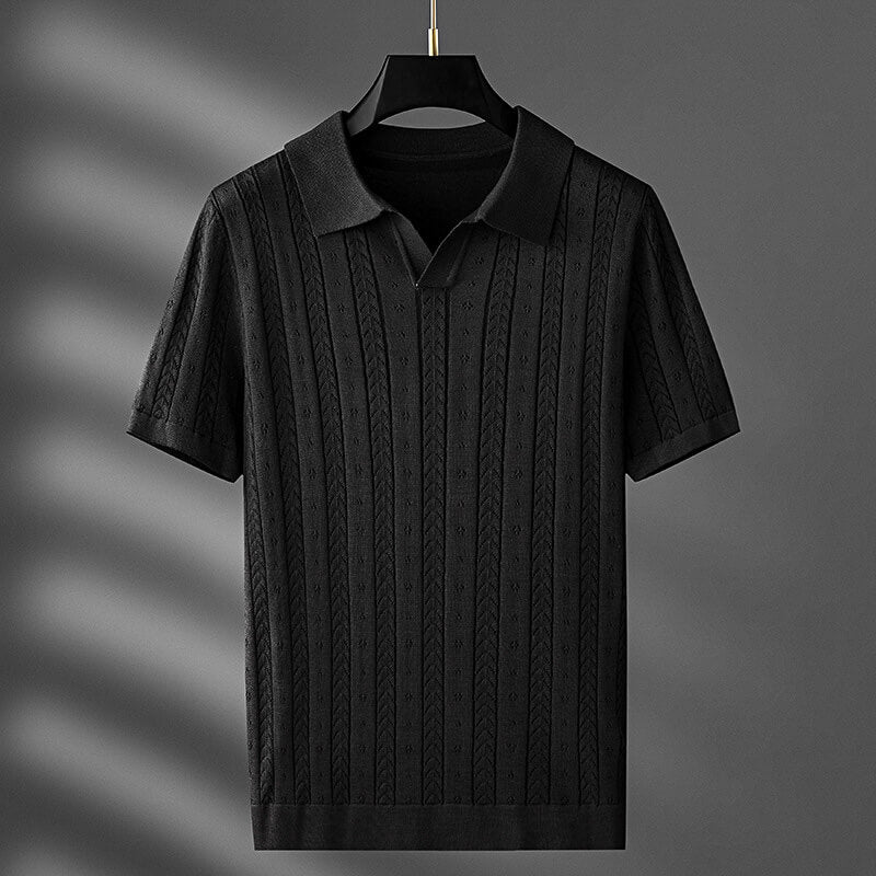 Navando | Gebreide Polo Met Verticaal Pointellepatroon