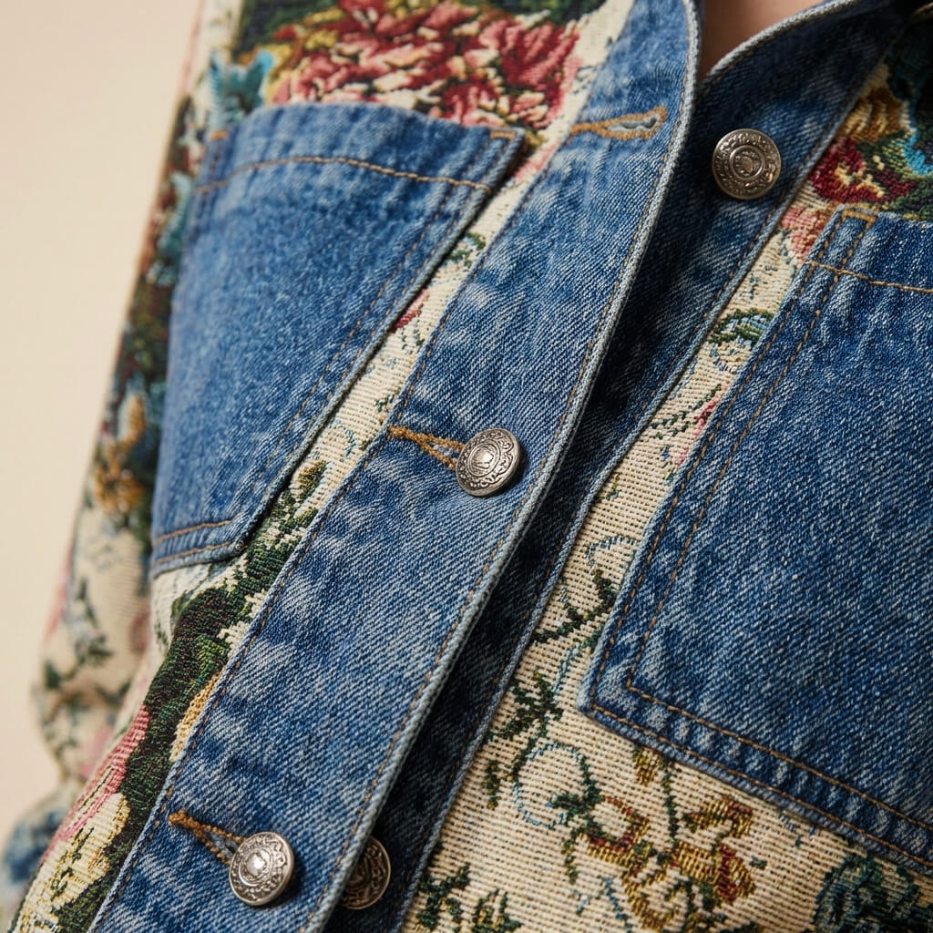 Navando | Gecropte Spijkerjas Met Bloemenprint