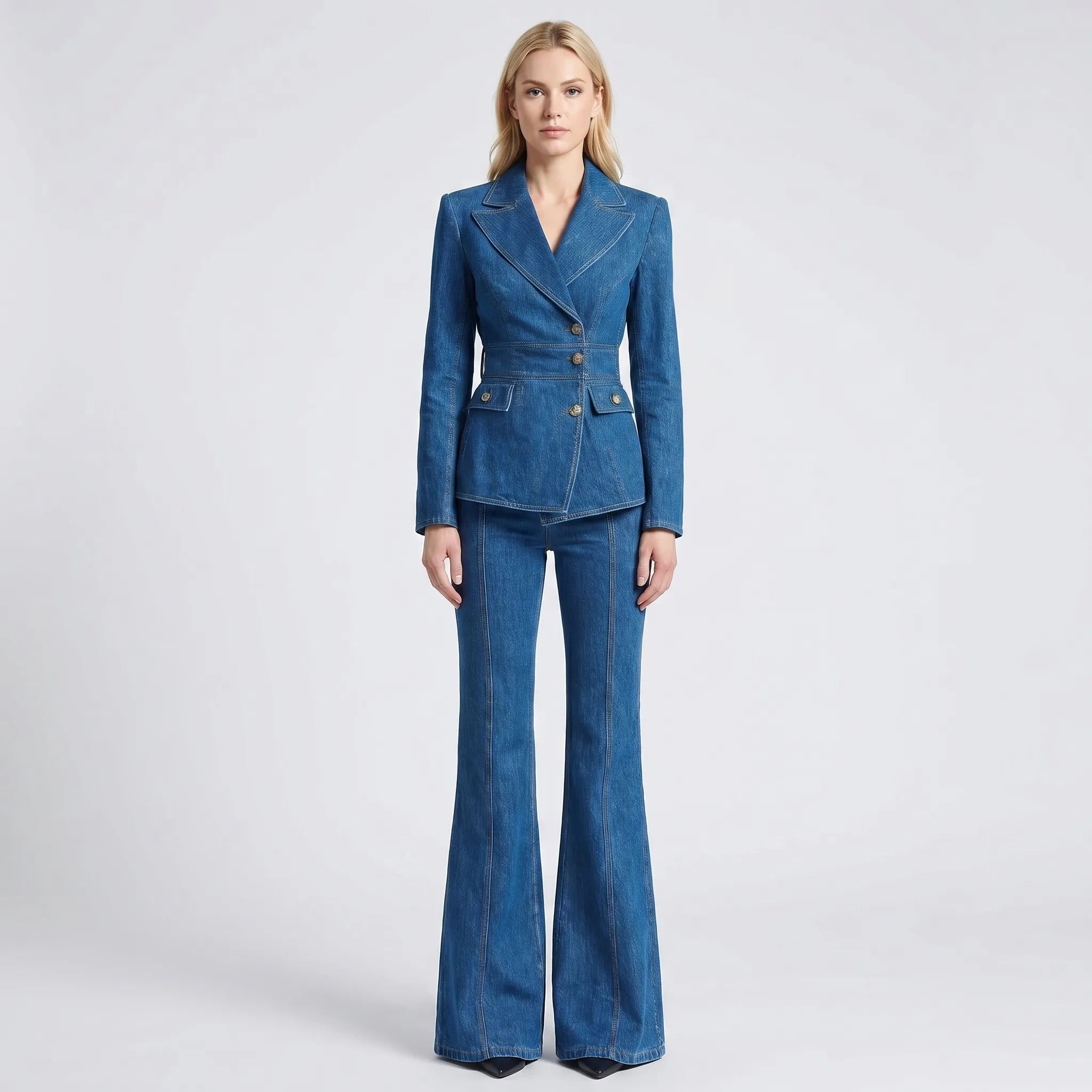 Navando | Getailleerde Blazer Met Wijduitlopende Broek