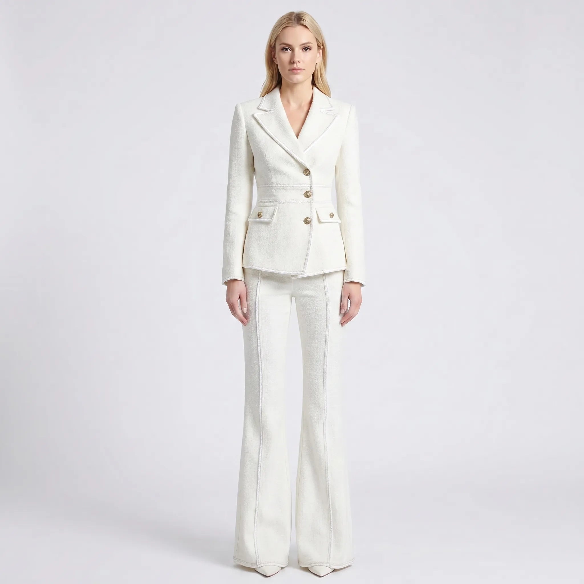 Navando | Getailleerde Blazer Met Wijduitlopende Broek