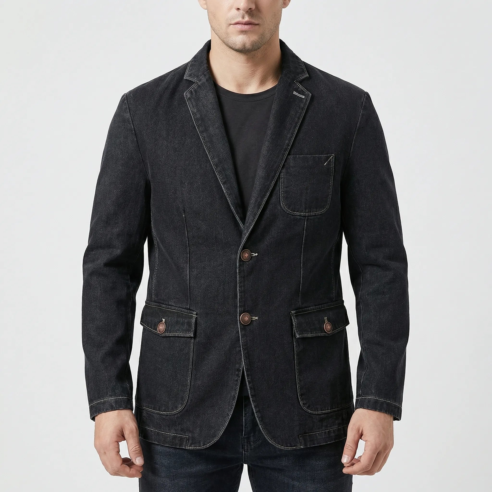 Navando | Getailleerde Denim Blazer Met Vintage Wassing