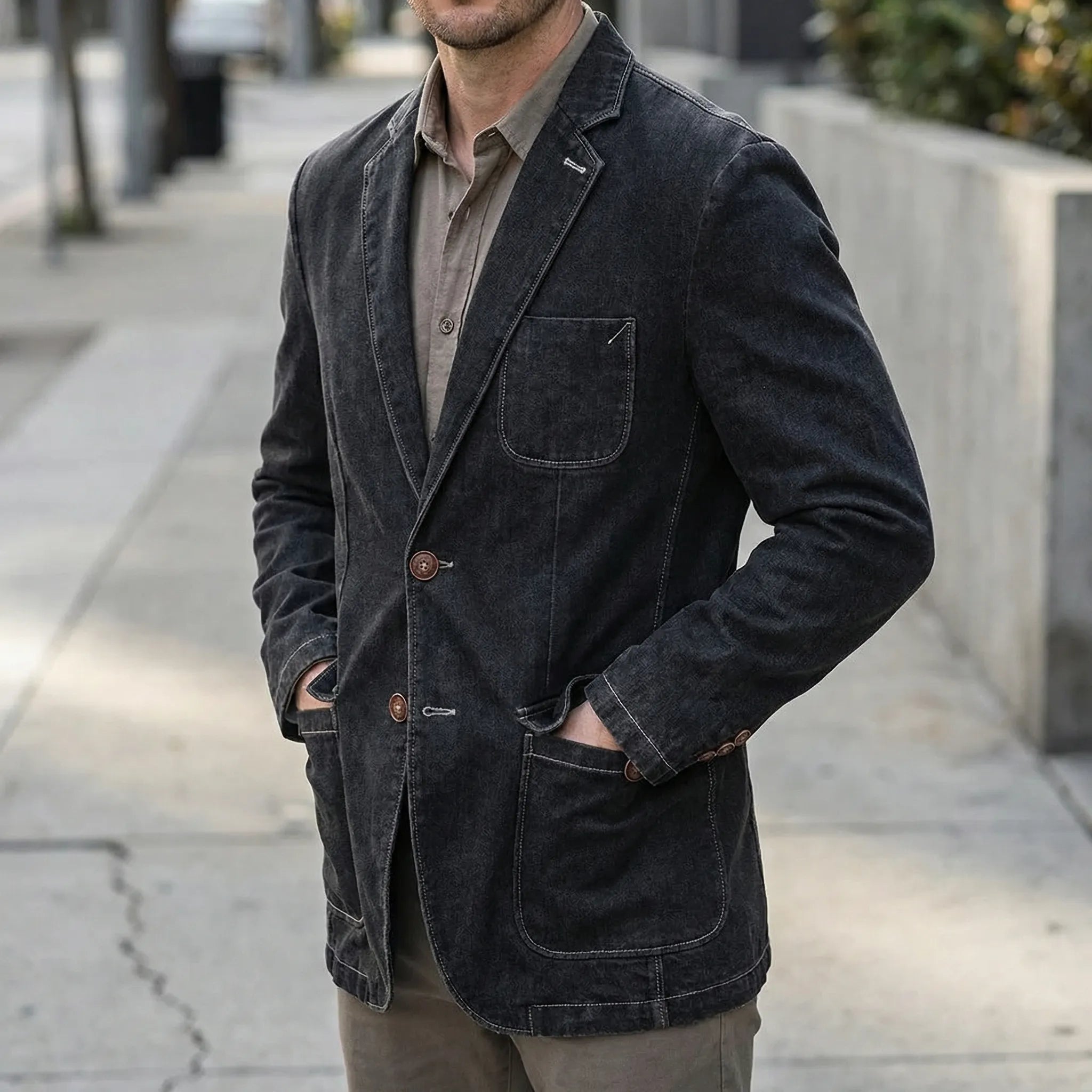 Navando | Getailleerde Denim Blazer Met Vintage Wassing