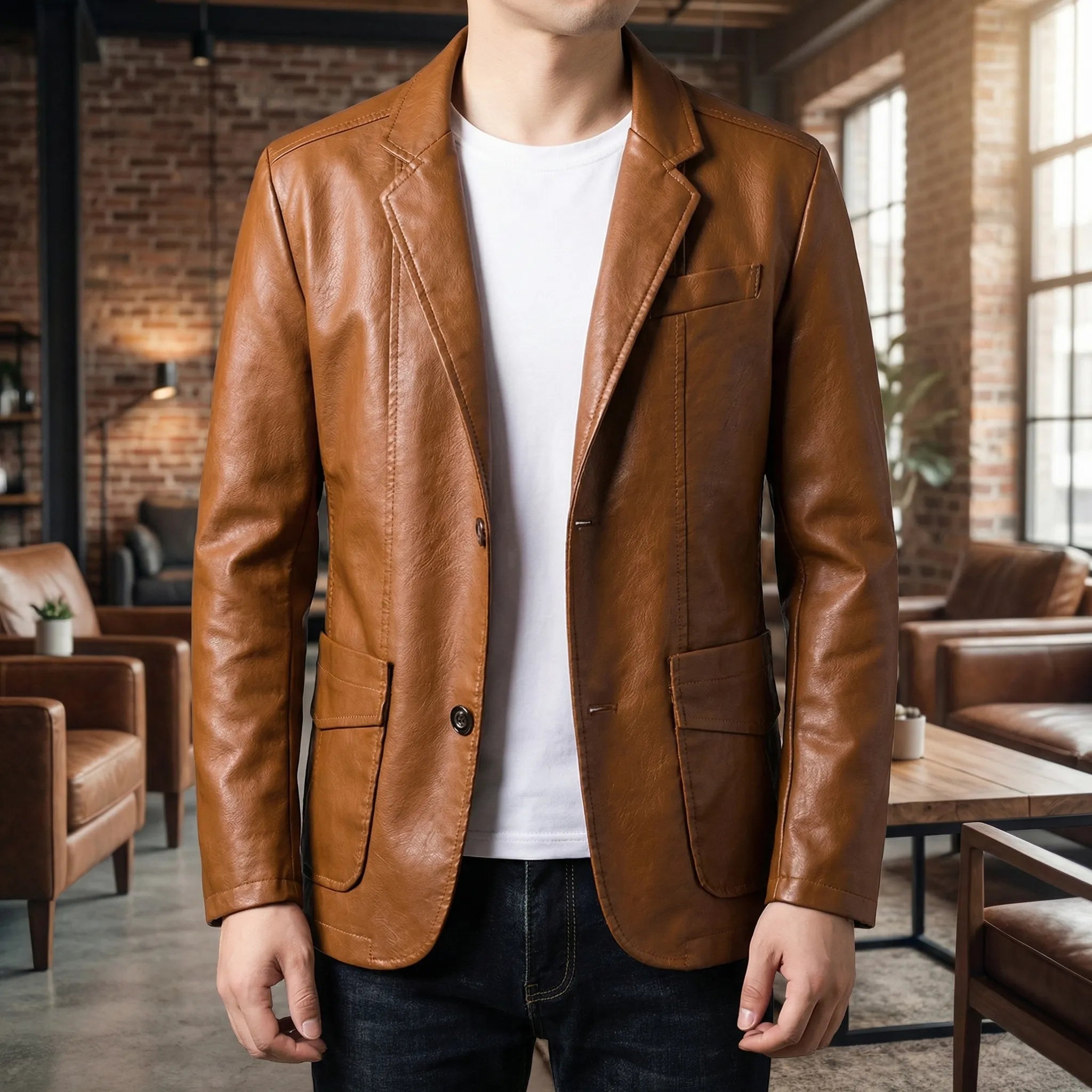 Navando | Getailleerde Leren Blazer Voor Heren