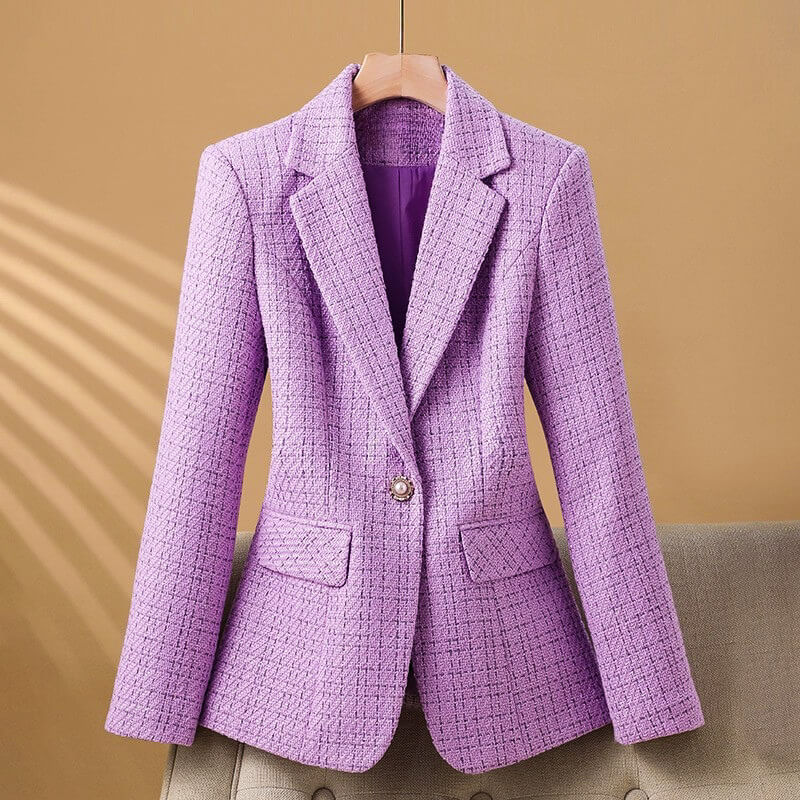 Navando | Getailleerde Tweed Blazer Met Perlknoop