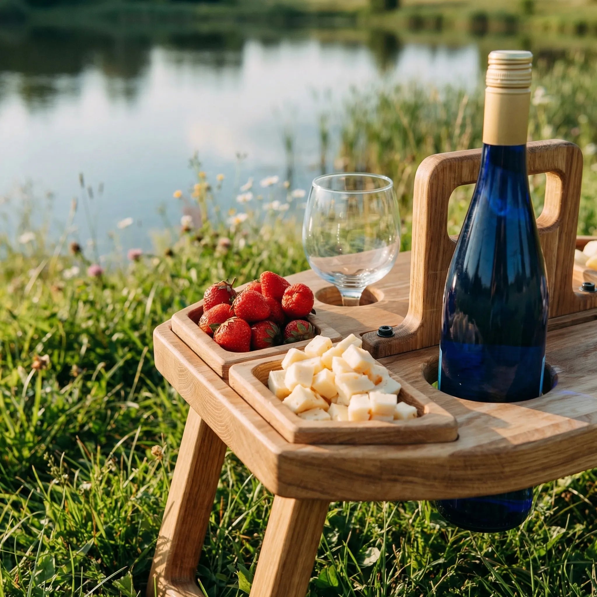 Navando | Inklapbare Picknicktafel Met Wijnglashouder