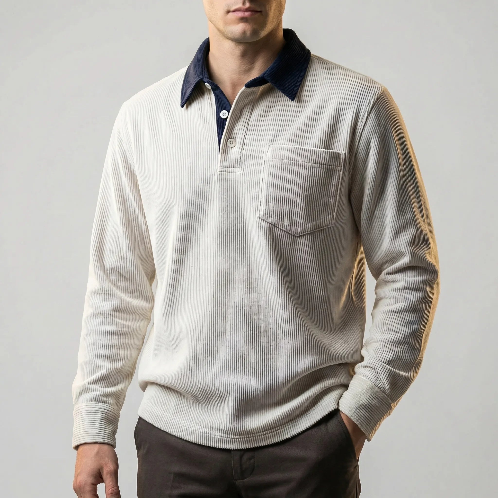 Navando | Klassieke Corduroy Polo Met Lange Mouwen