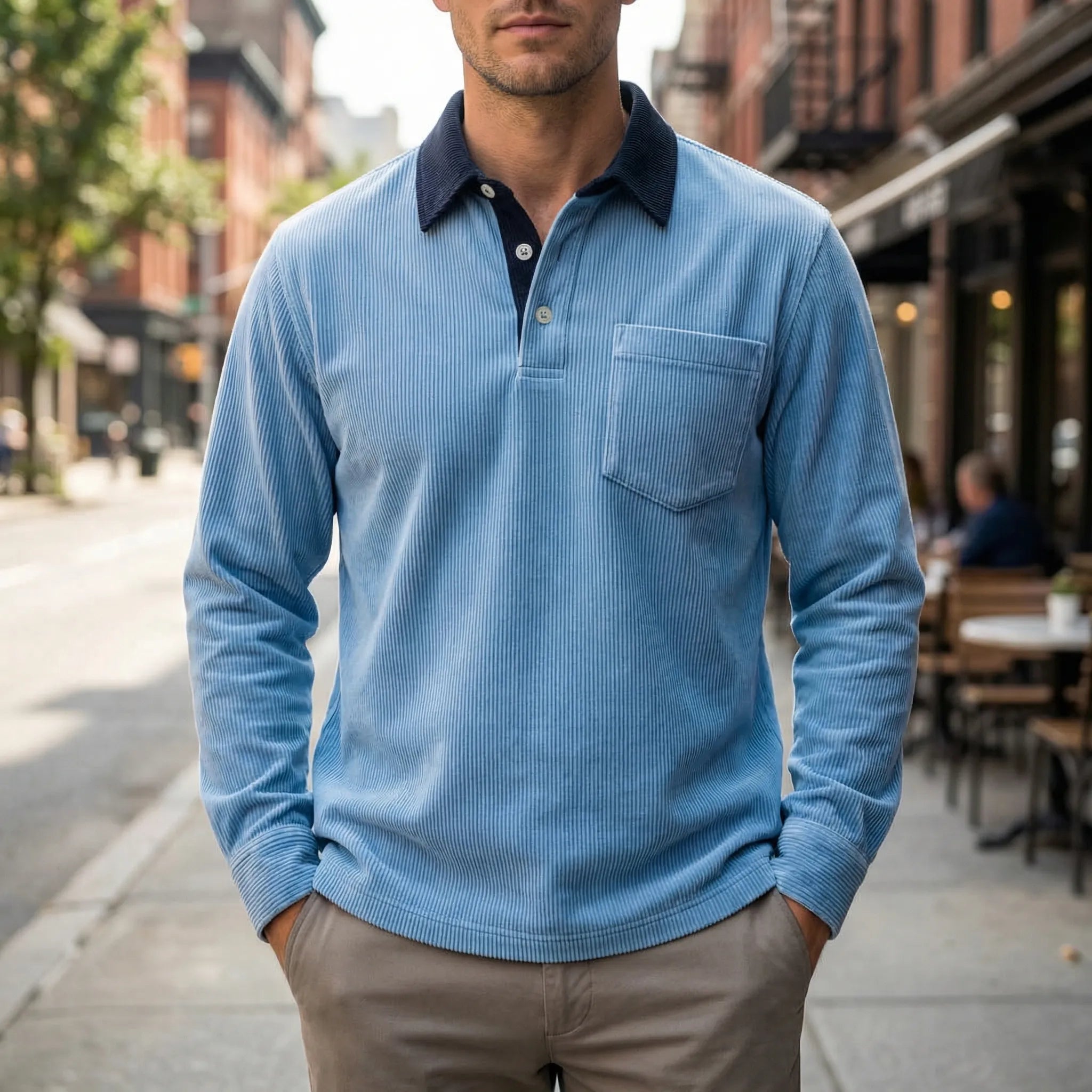 Navando | Klassieke Corduroy Polo Met Lange Mouwen