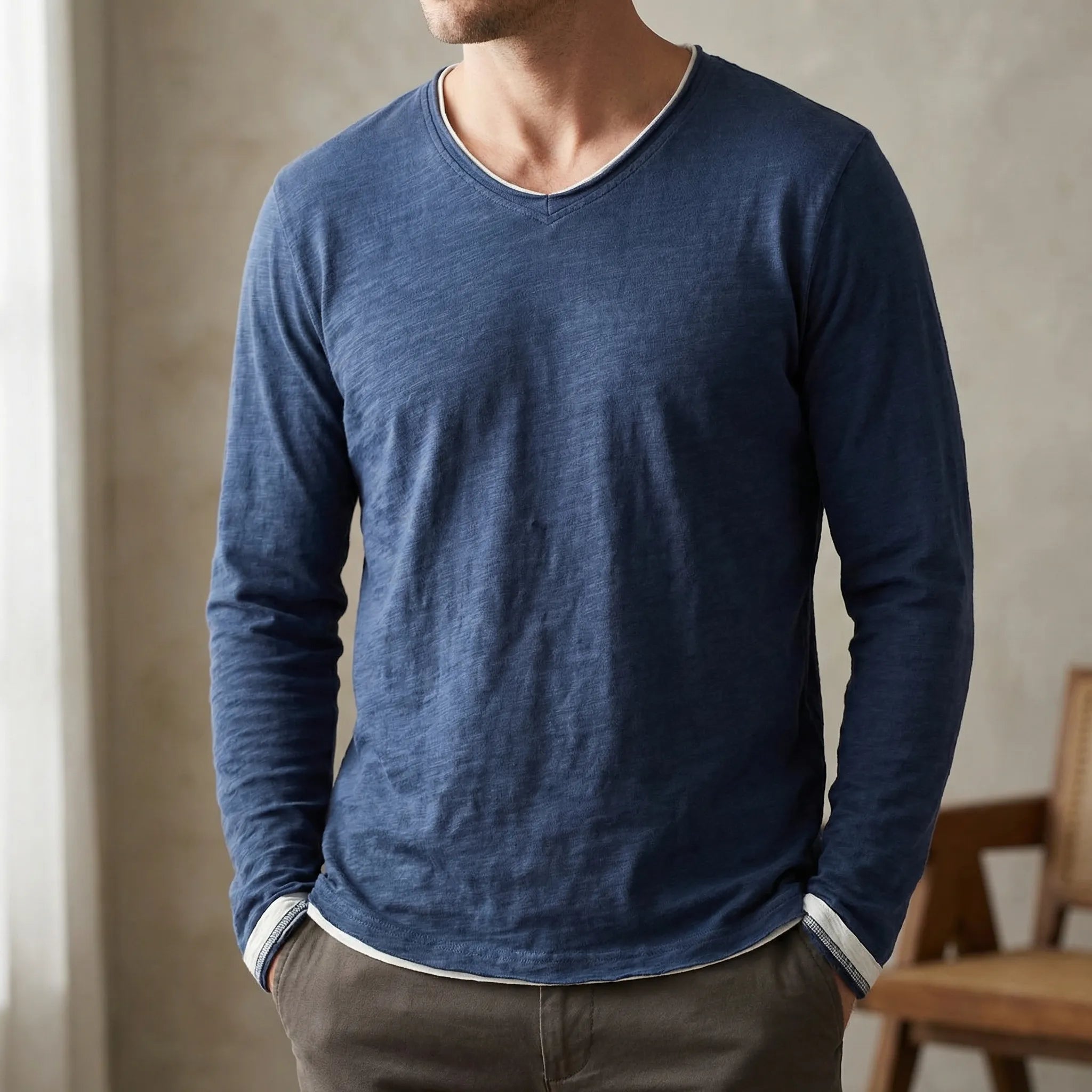 Navando | Langarmshirt Met Contrasterende Afwerking