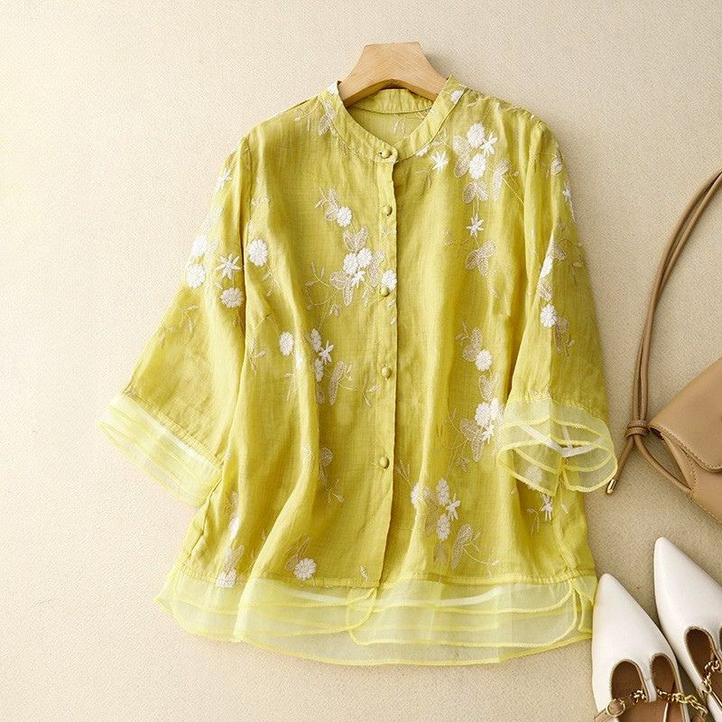 Navando | Losvallende Blouse Met Bloemborduurwerk