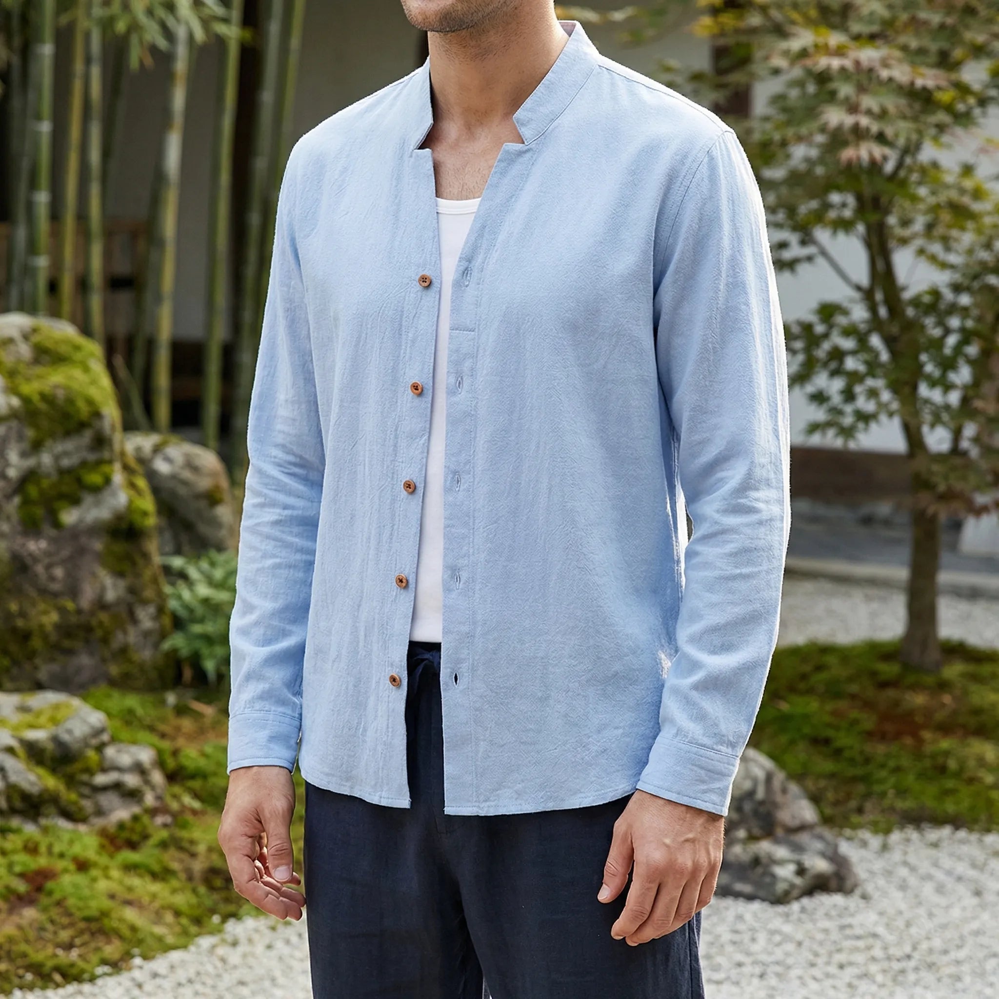 Navando | Luchtig Overhemd Met Mandarijnkraag