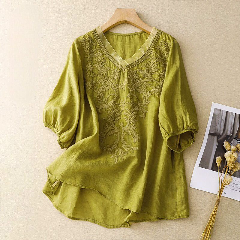 Navando | Luchtige Blouse Met Bloemenborduursels