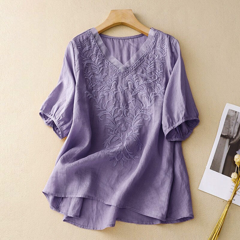 Navando | Luchtige Blouse Met Bloemenborduursels