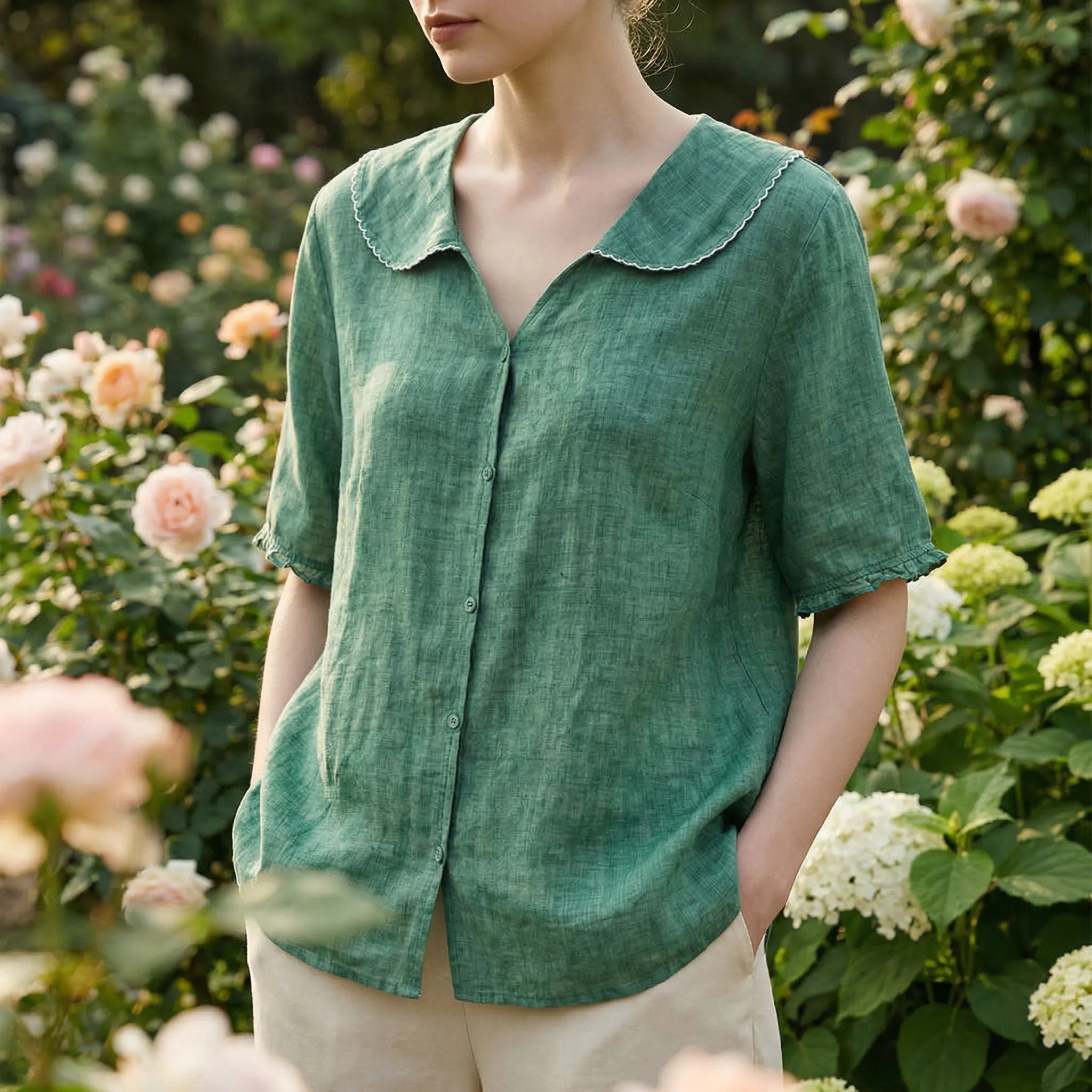 Navando | Luchtige Blouse Met Brede Scallop-Kraag