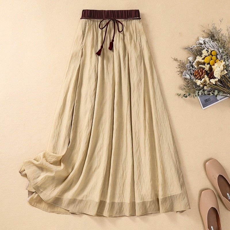 Navando | Luchtige Maxi Rok Met Contrasterende Tailleband