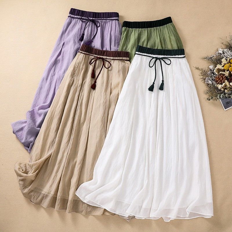Navando | Luchtige Maxi Rok Met Contrasterende Tailleband