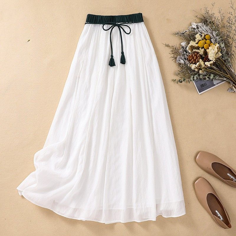 Navando | Luchtige Maxi Rok Met Contrasterende Tailleband