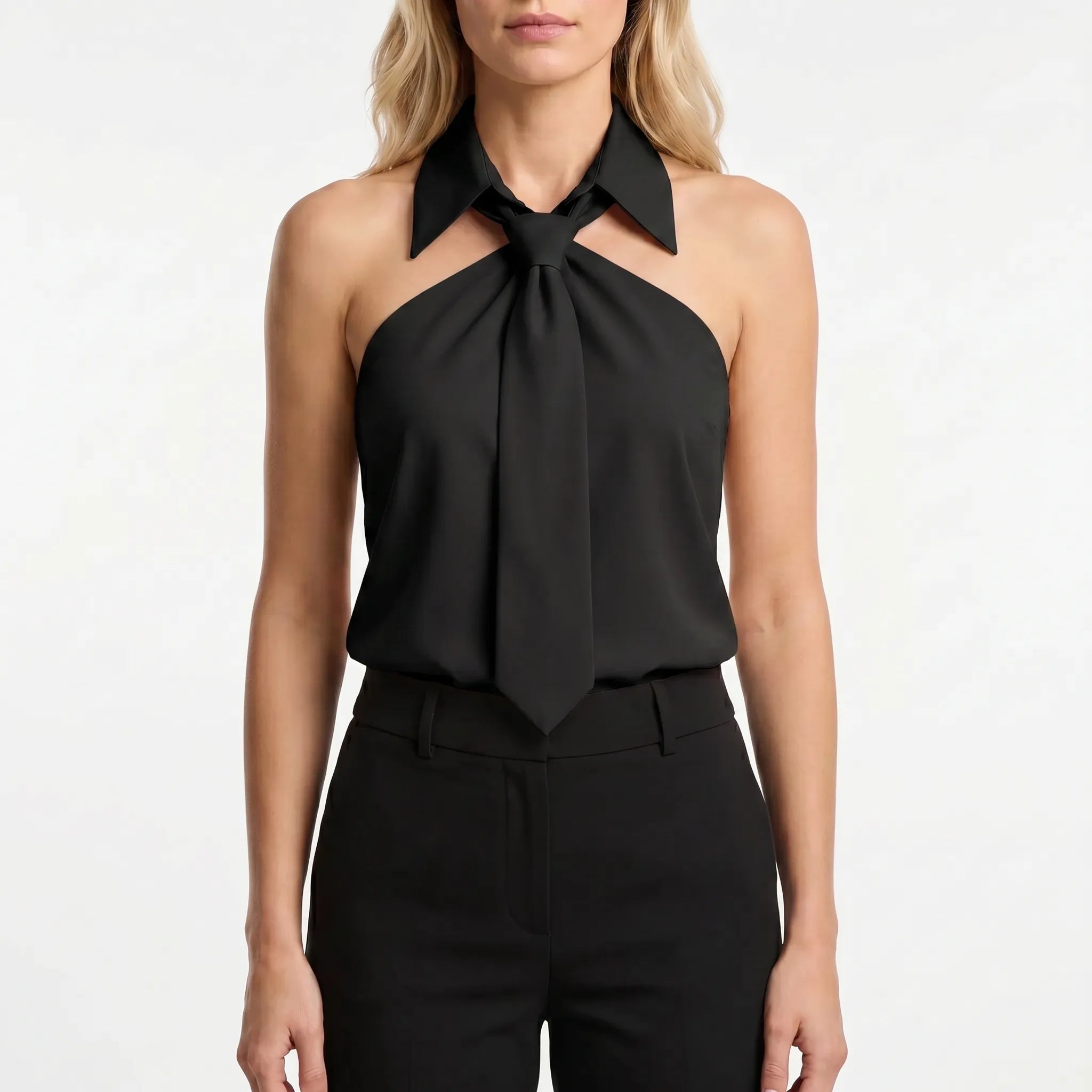Navando | Mouwloze Halter Blouse Met Strikdetail