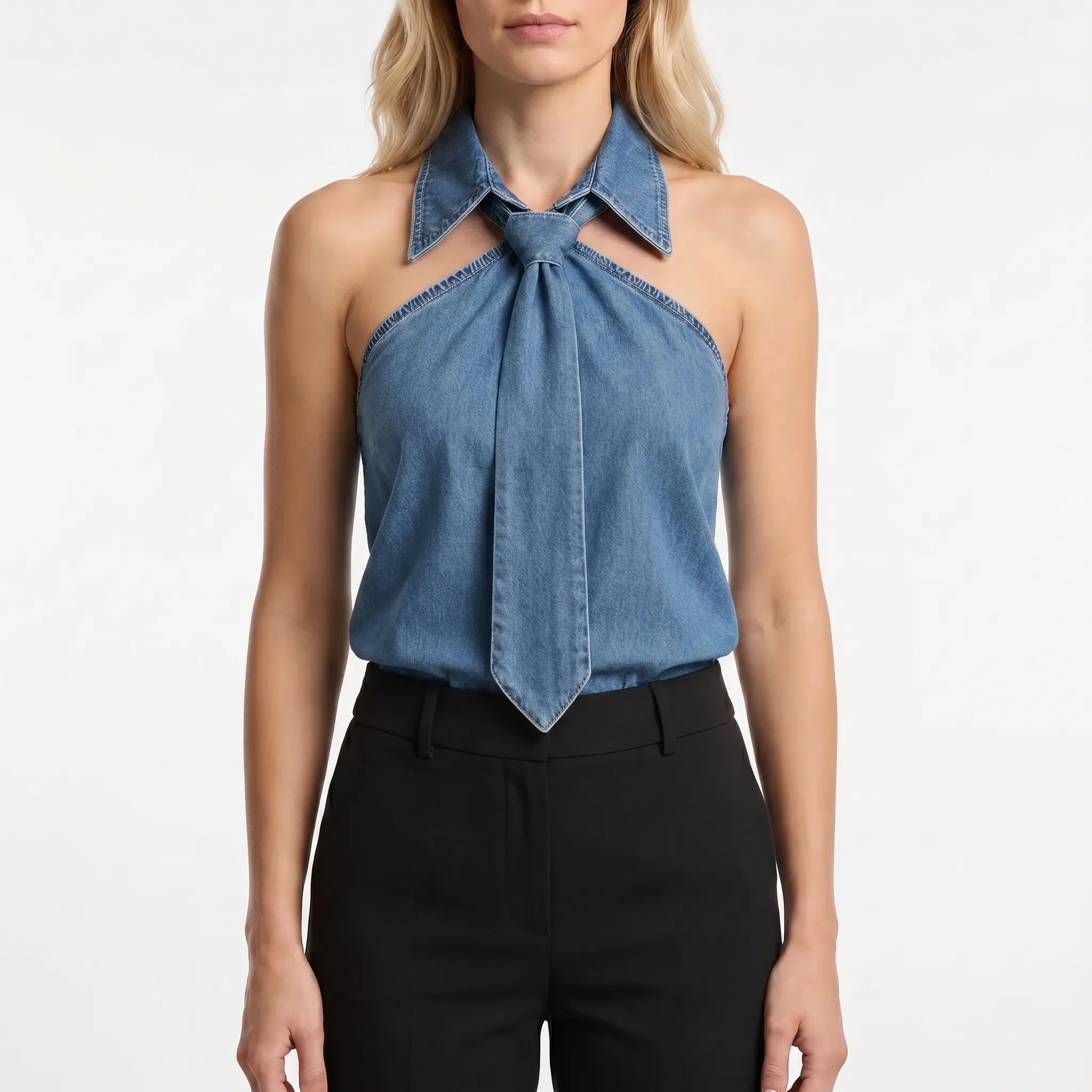 Navando | Mouwloze Halter Blouse Met Strikdetail