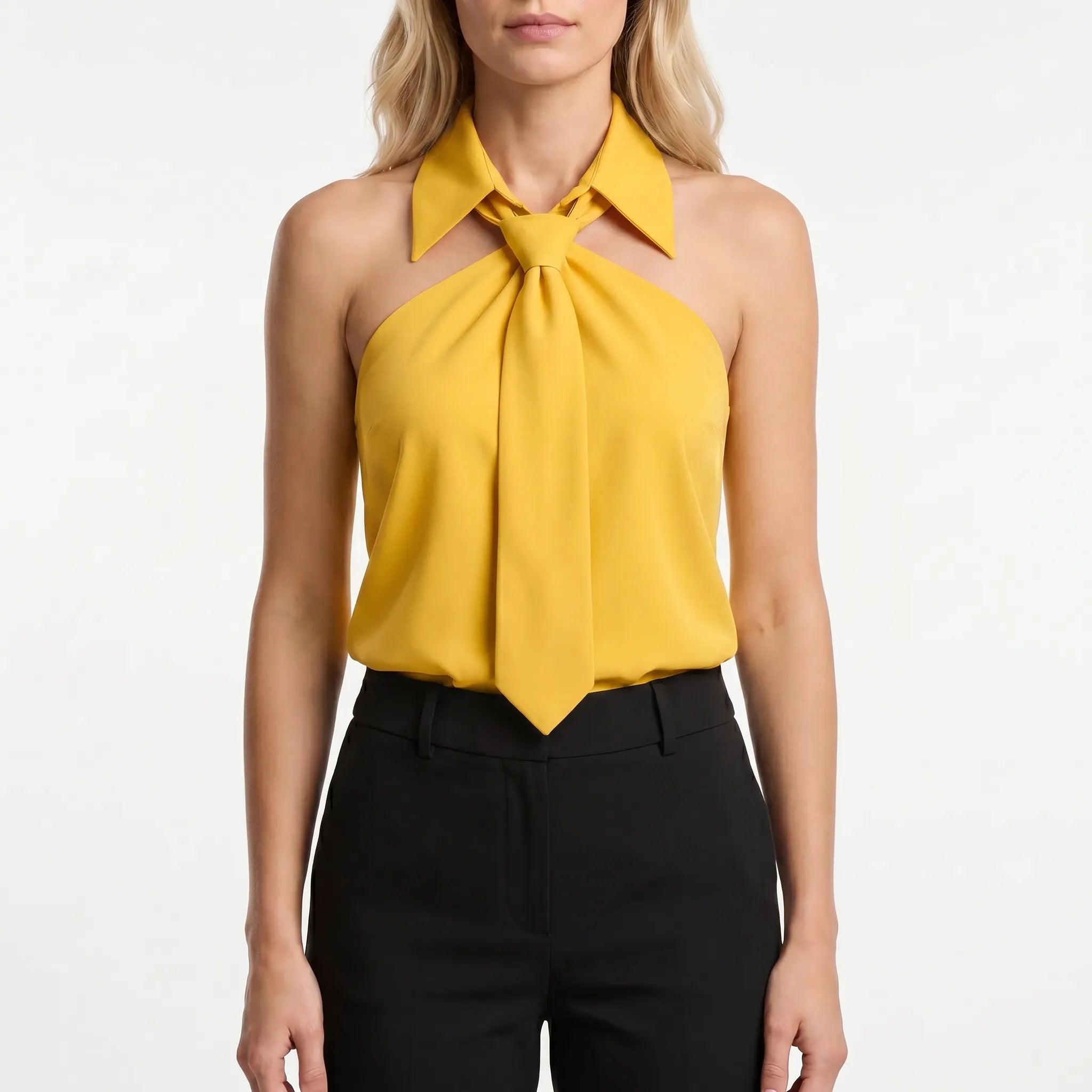 Navando | Mouwloze Halter Blouse Met Strikdetail