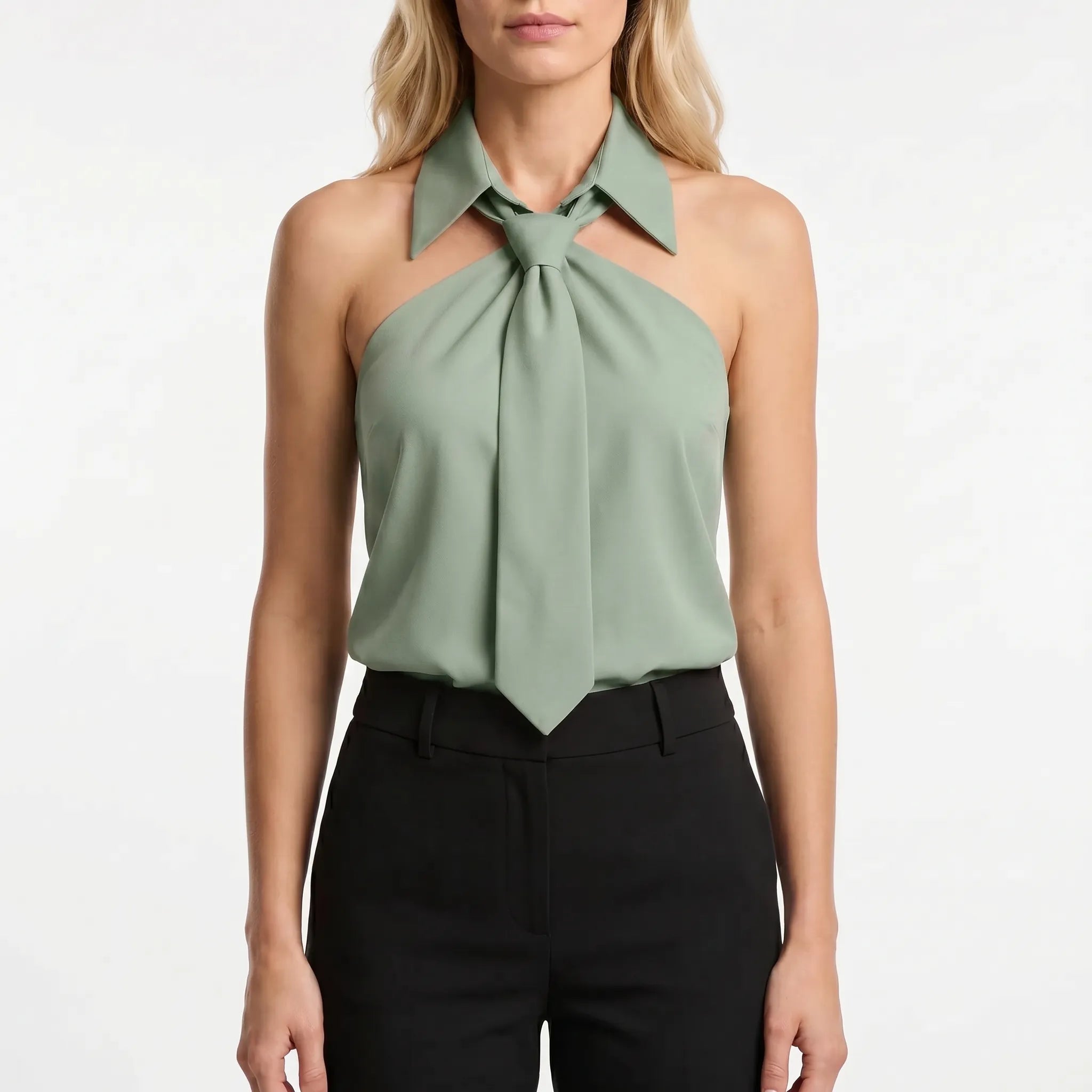 Navando | Mouwloze Halter Blouse Met Strikdetail