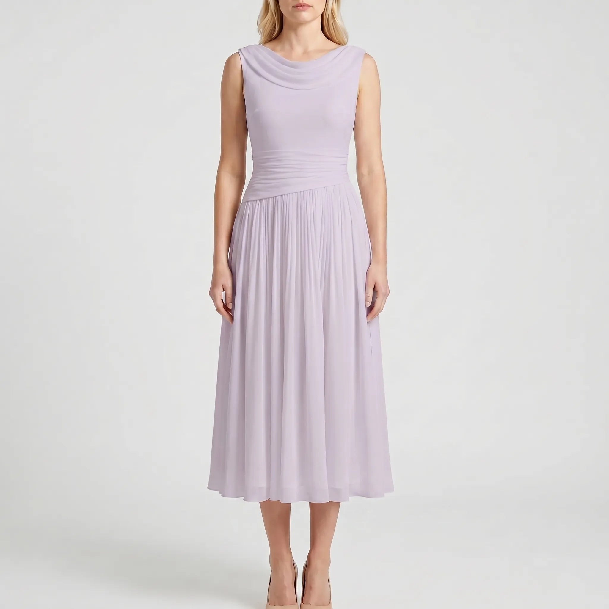 Navando | Mouwloze Midi-Jurk Met Geplooide Rok
