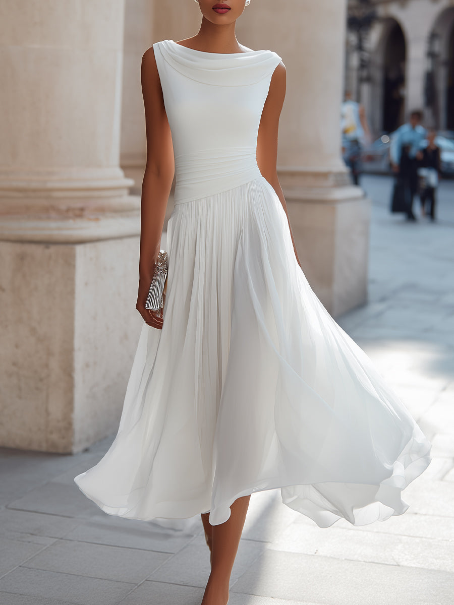 Navando | Mouwloze Midi-Jurk Met Geplooide Rok