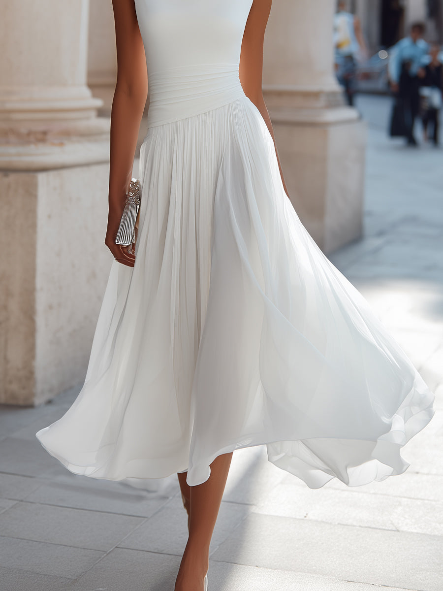 Navando | Mouwloze Midi-Jurk Met Geplooide Rok
