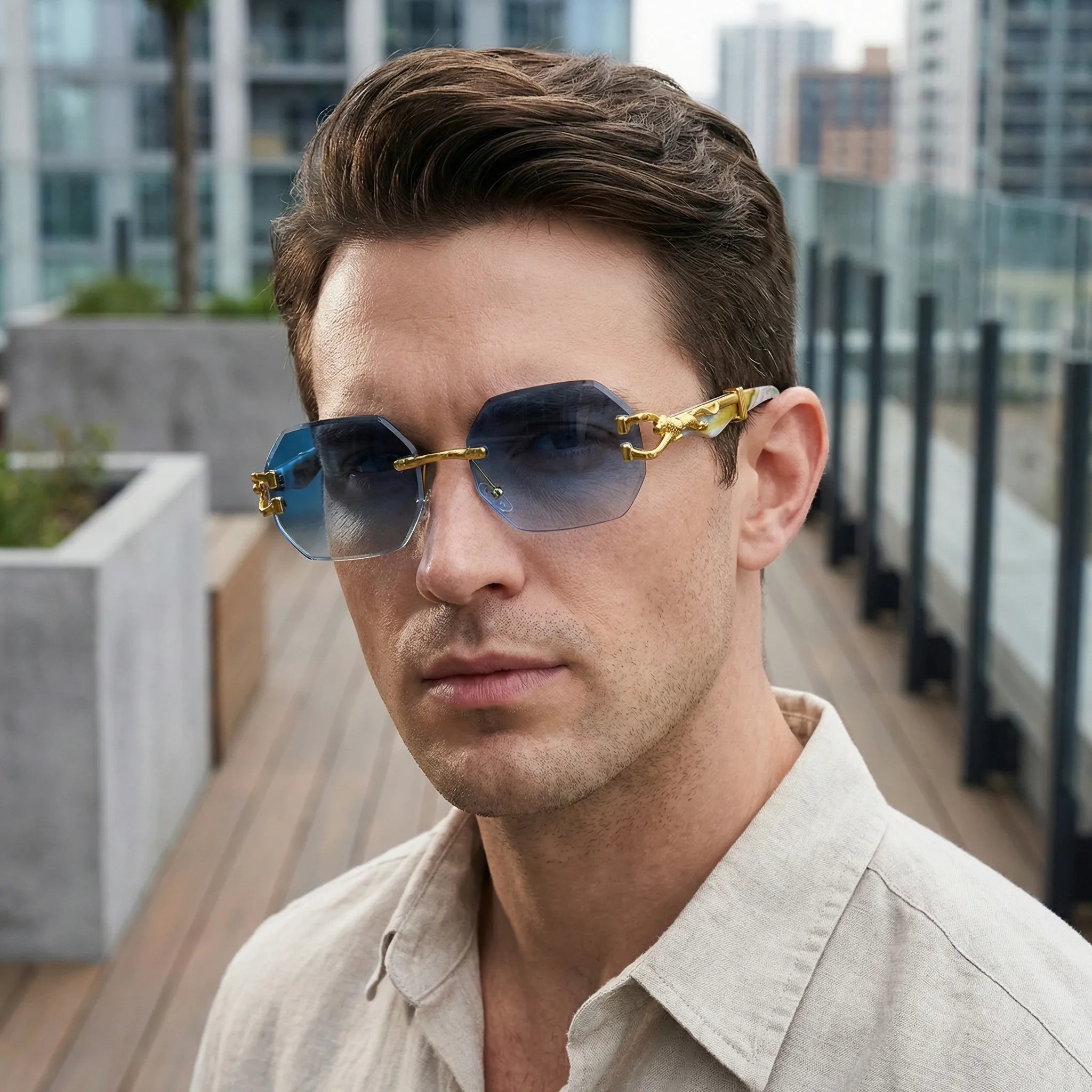 Navando | Randloze Zonnebril Met Pantherdetail