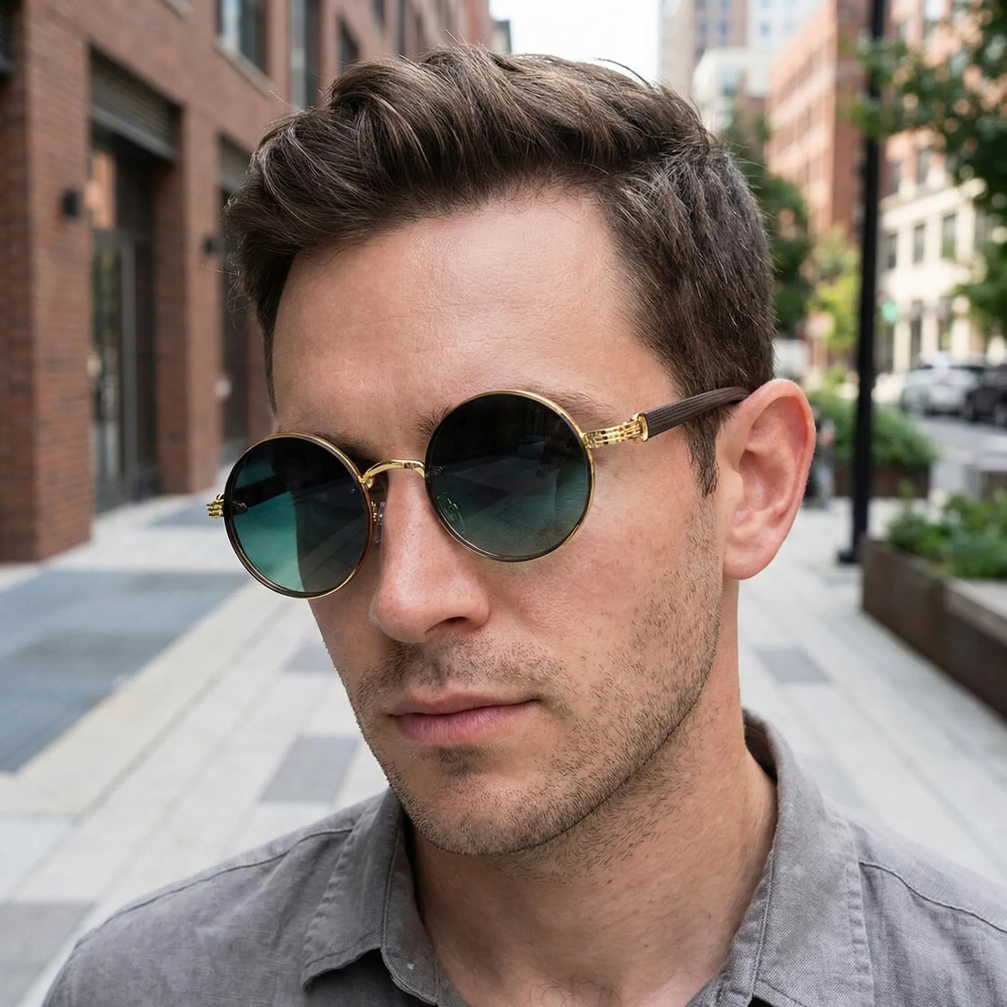 Navando | Ronde Zonnebril Met Metalen Montuur