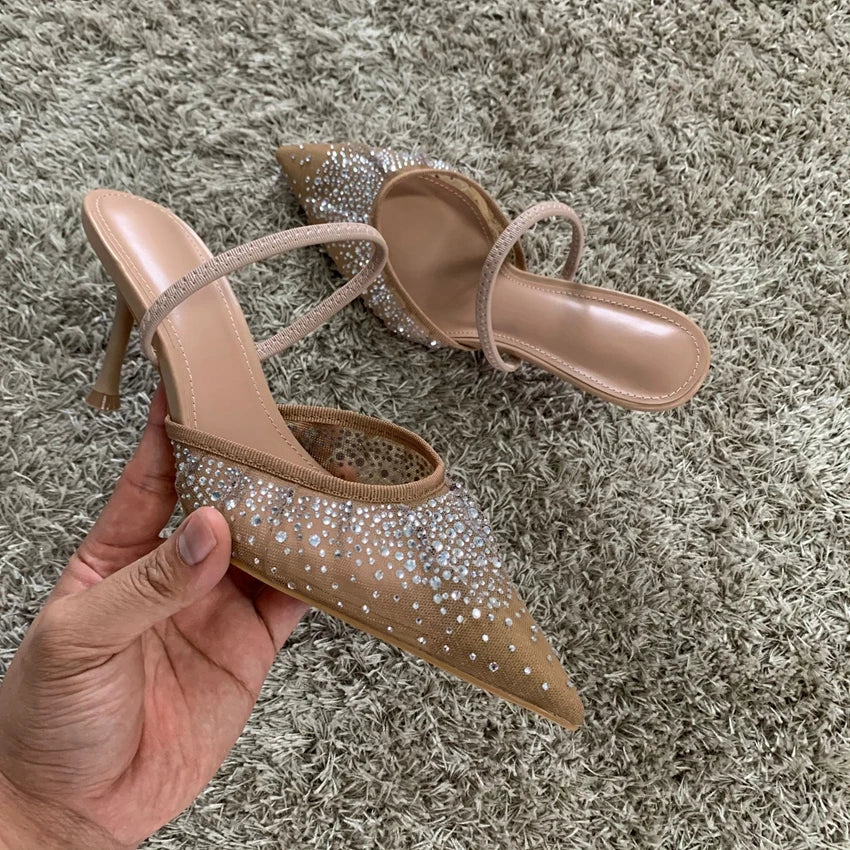 Navando | Spitse Slingback Pump Met Strass