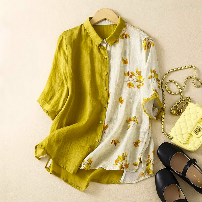 Navando | Tweekleurige Blouse Met Bloemenprint