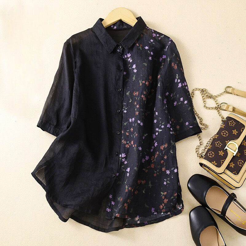 Navando | Tweekleurige Blouse Met Bloemenprint