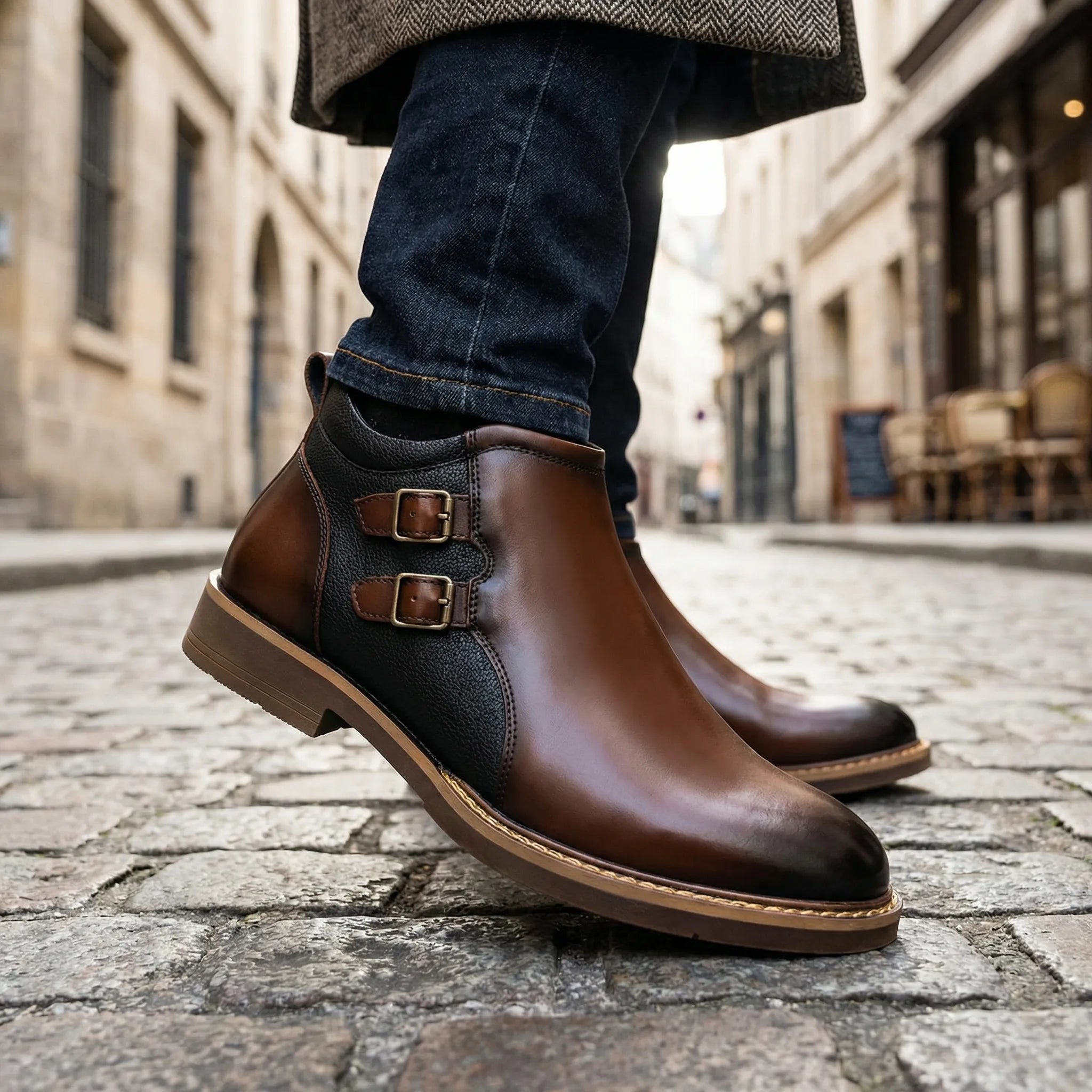 Navando | Vintage Dubbele Gesp Enkellaarzen Heren