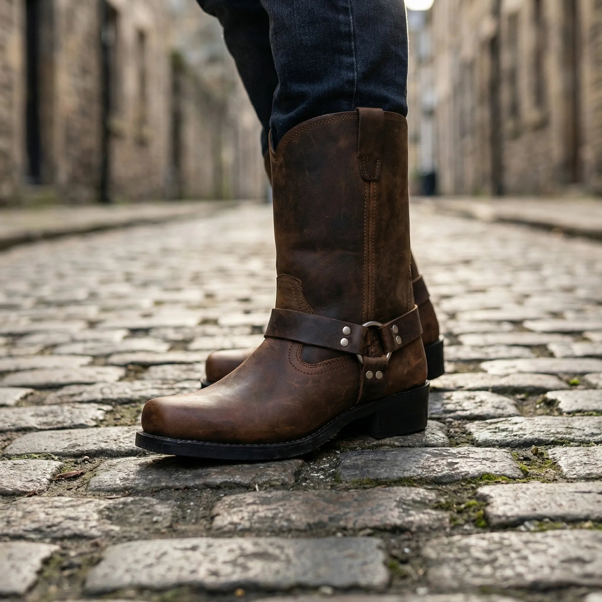 Navando | Vintage Harness Cowboylaarzen Voor Heren