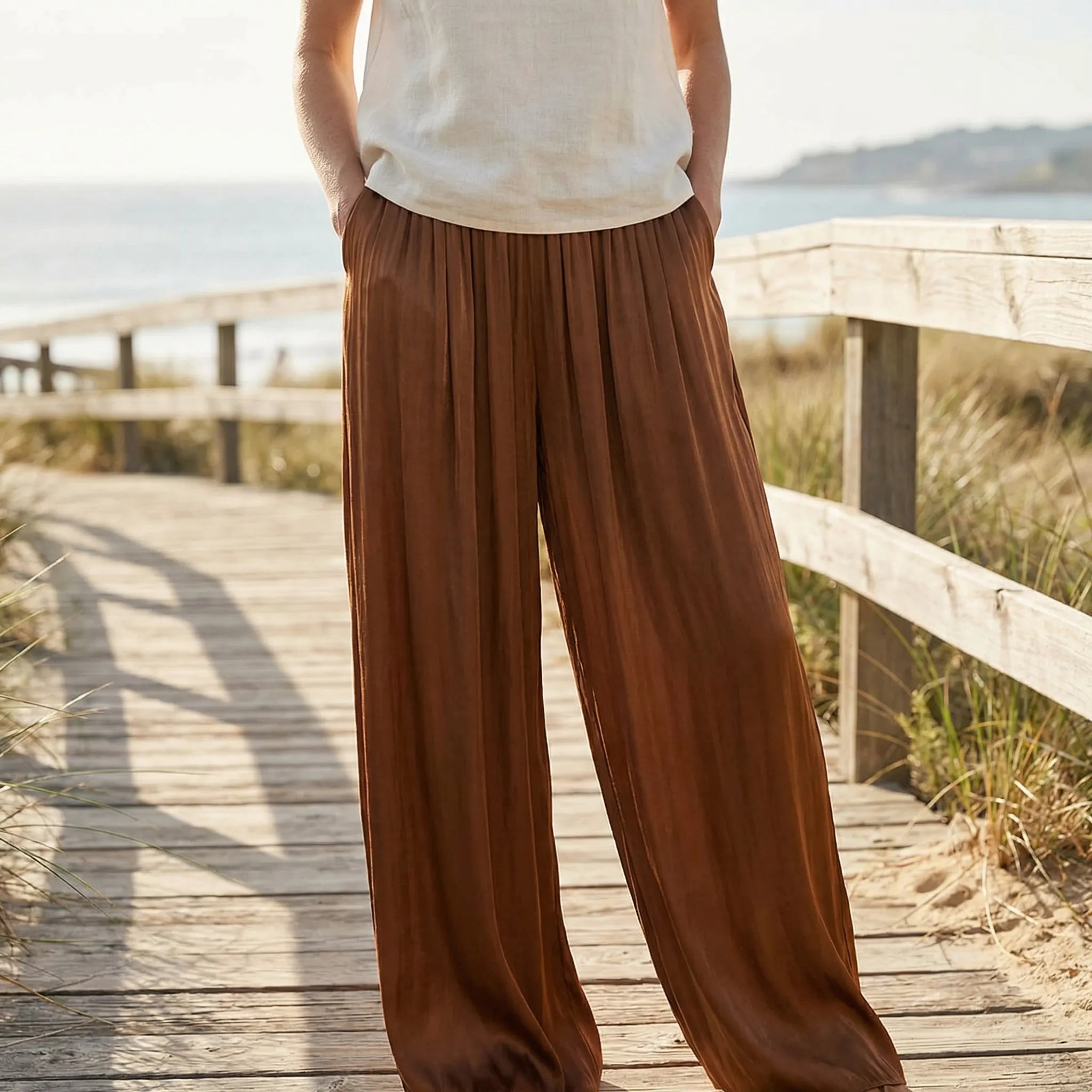 Navando | Wijdvallende Broek Met Hoge Taille
