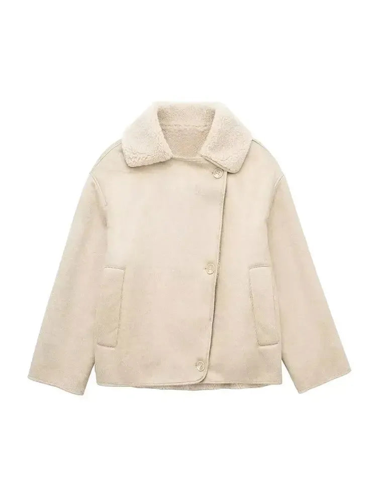 Lila - Veste Vintage en Cuir Vegan avec Doublure Teddy