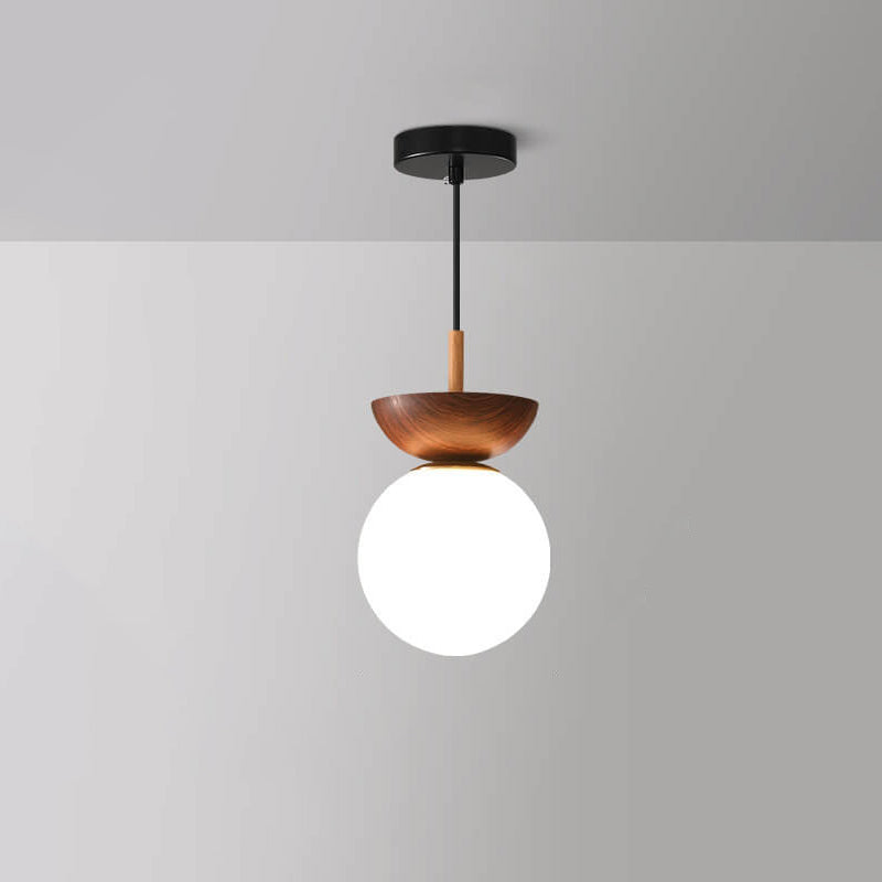 Noordse stijl | Glazen bol plafondlamp met houtnerf 3