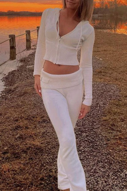 Dani - Gebreide Set – Hoge Taille Broek en Capuchon Top