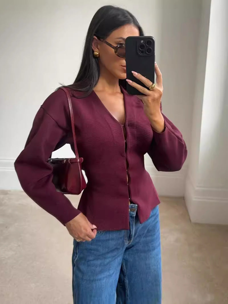 Sophie - Tweedelige Trui en Rok Set voor Dames in Bordeaux, Beige en Zwart