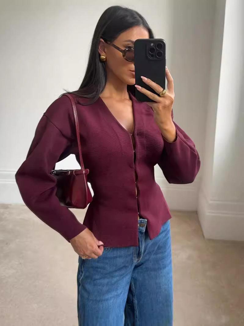 Sophie - Tweedelige Trui en Rok Set voor Dames in Bordeaux, Beige en Zwart