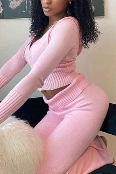 Dani - Ensemble Tricoté – Pantalon Taille Haute et Top à Capuche