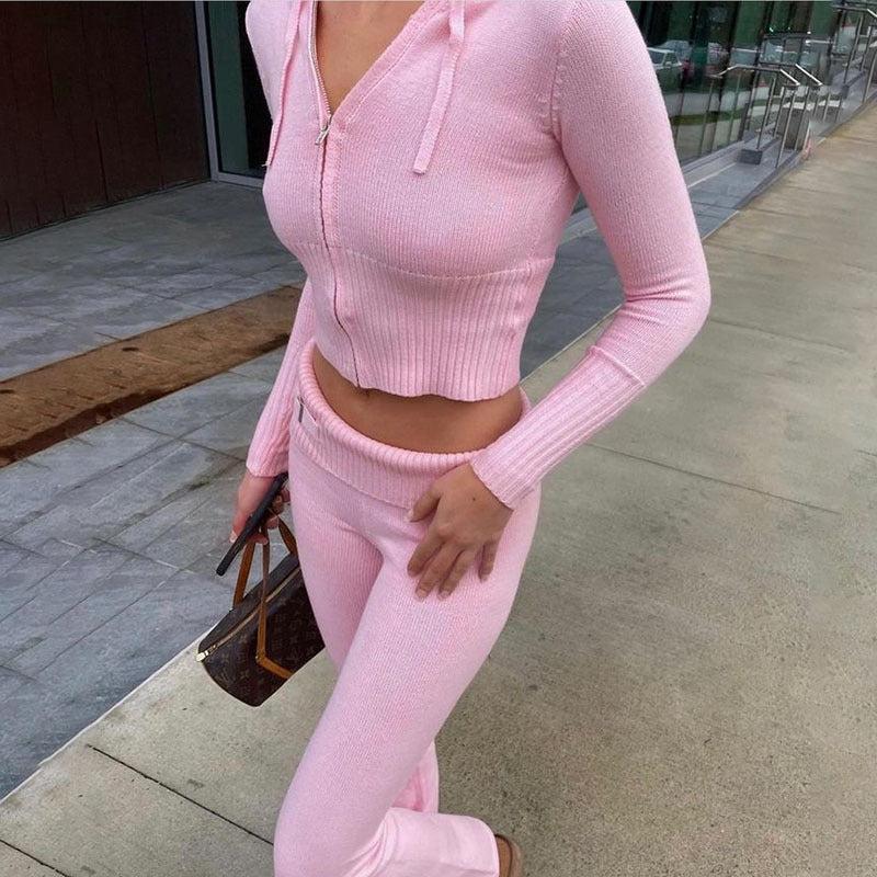 Dani - Ensemble Tricoté – Pantalon Taille Haute et Top à Capuche