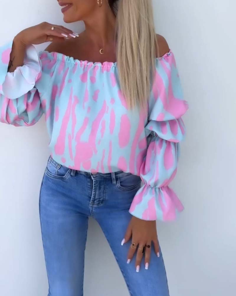 Off-Shoulder Top Met Lantaarnmouwen En Print | Navando