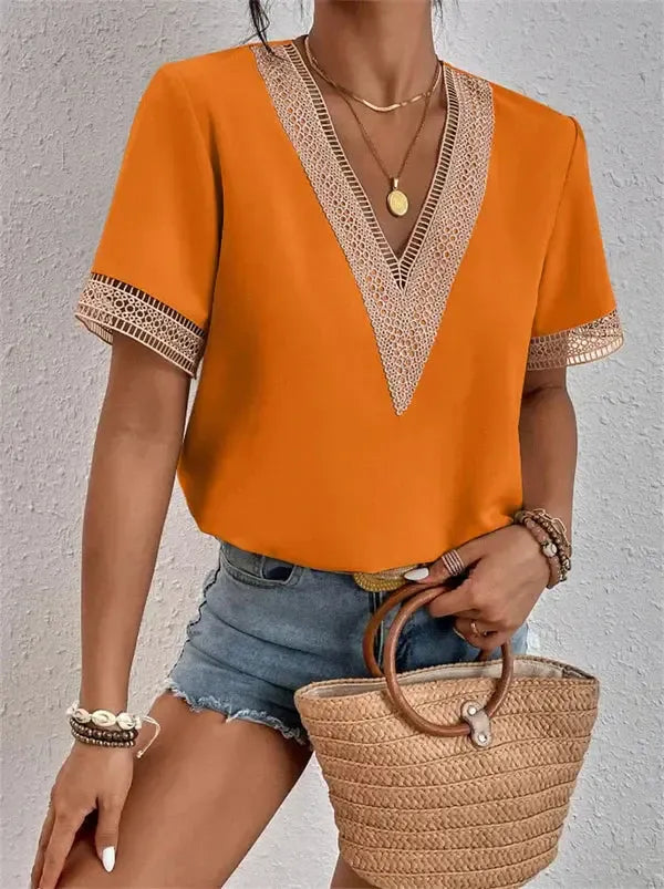 Lavinia - Elegantes V-Ausschnitt Spitzen Top