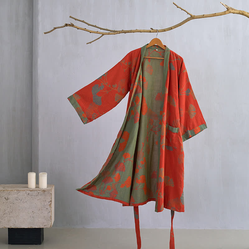 Ownkoti | Ginkgobladeren katoenen kimono-jas 9