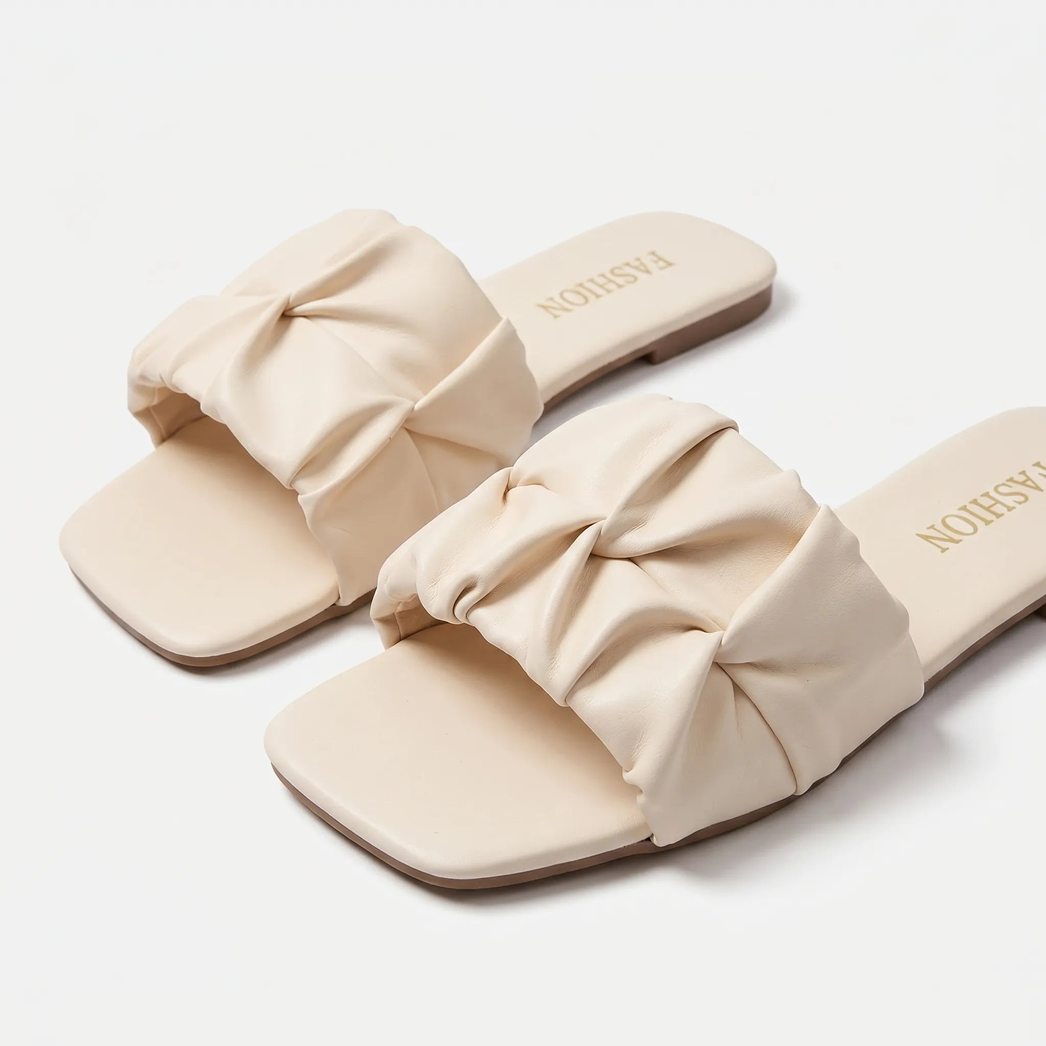 Platte Instapslippers Met Geplooide Band | Navando